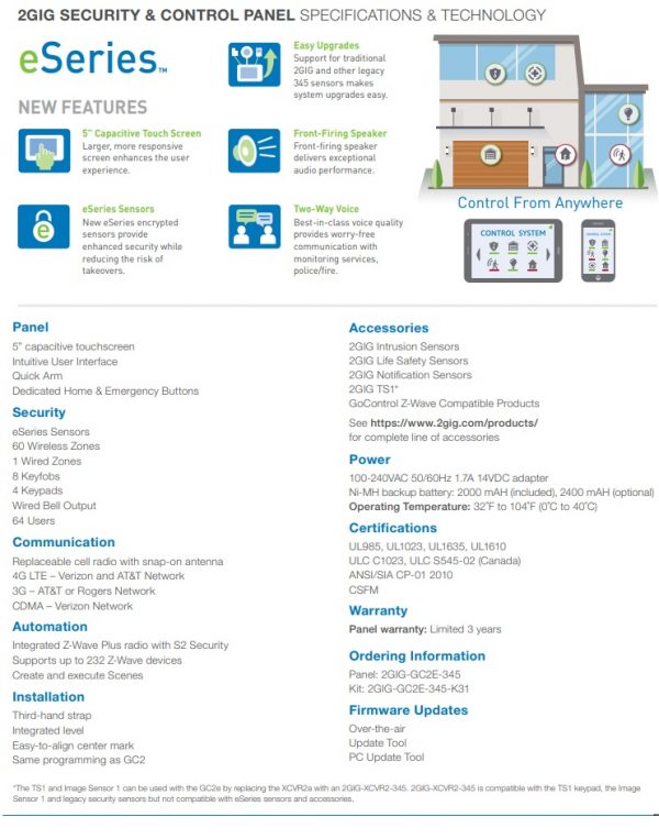 2GIG-GC2E-345-K31 eSeries Security Alarm System and Control 3-1 Kit