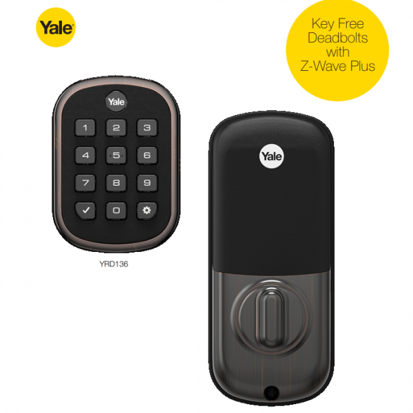 Yale YRD136-ZW2-0BP Pushbutton Deadbolt Z-Wave Lock-Oil Rubbed Bronze