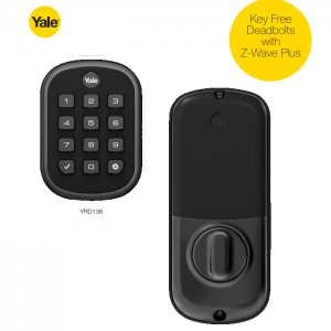 Yale YRD136-ZW2-BSP Pushbutton Deadbolt Z-Wave Lock- Black Suede