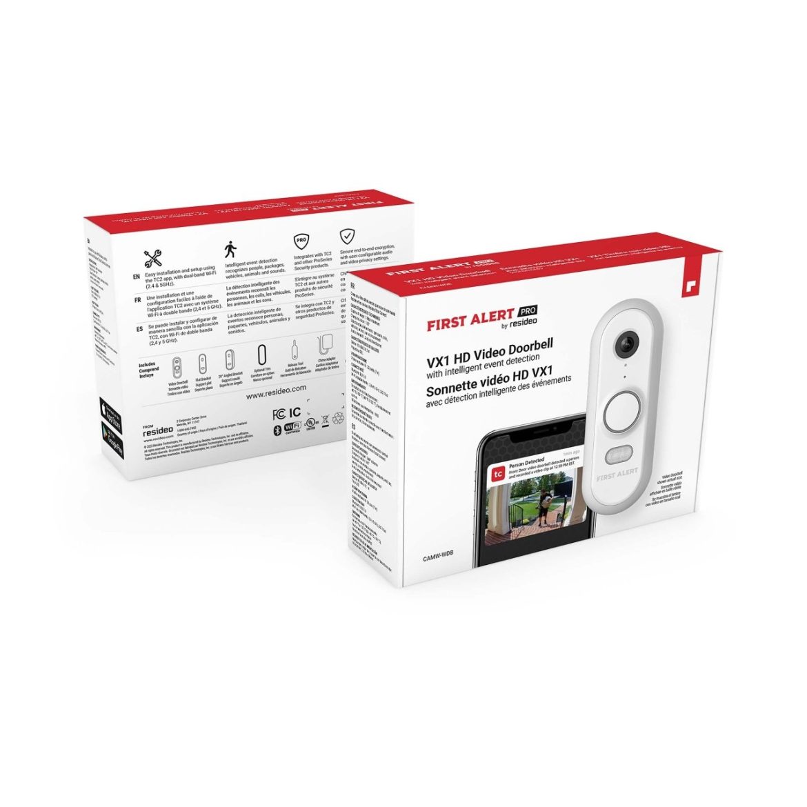 First Alert Pro by Resideo CAMWWDB VX1 HD Video Doorbell Advanced